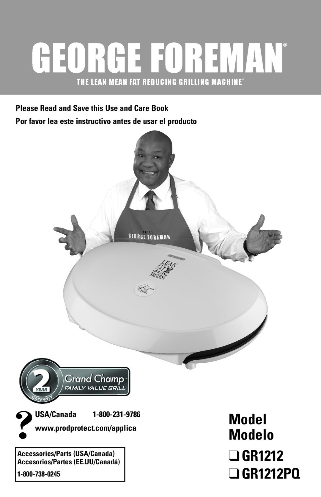 George Foreman manual Model Modelo GR1212 GR1212PQ, Lean Mean FAT Reducing Grilling Machinetm 