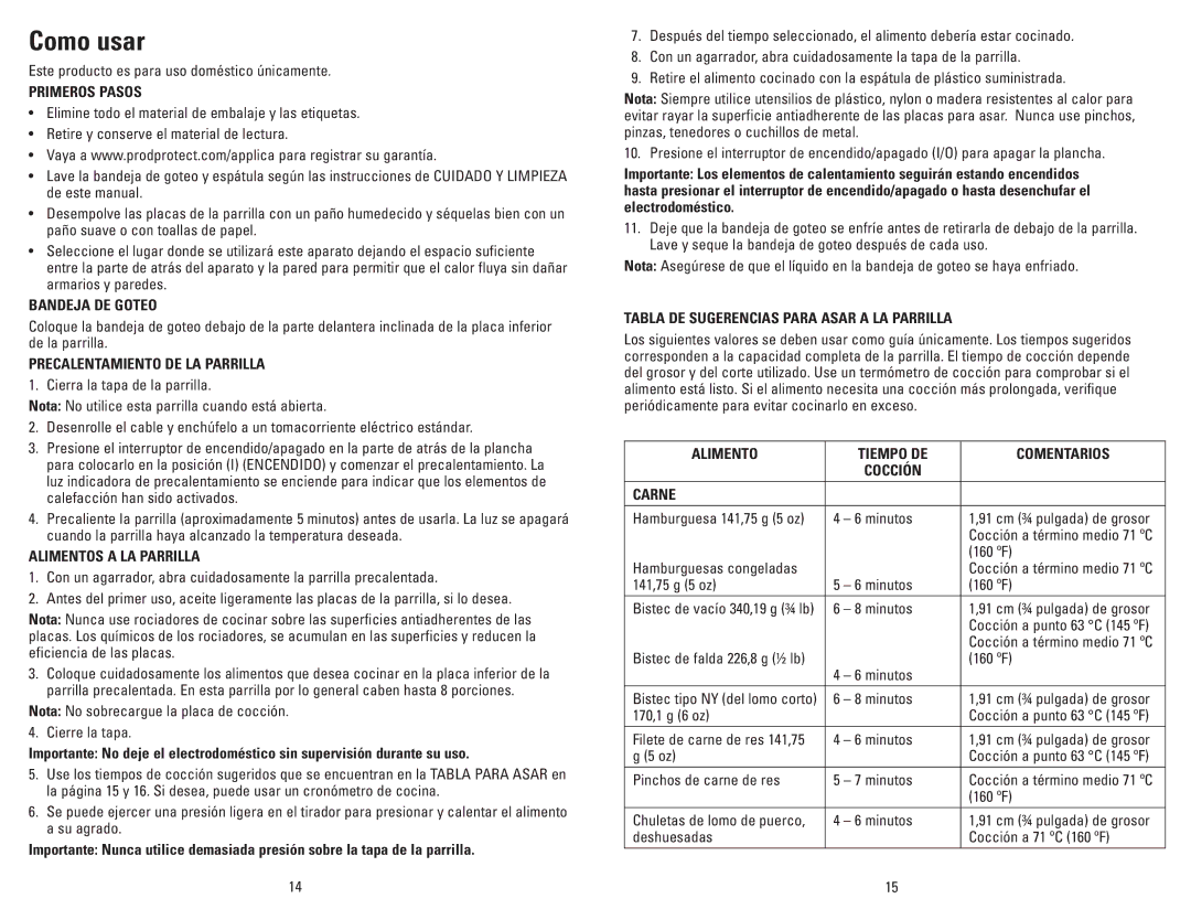 George Foreman GR144 manual Como usar 