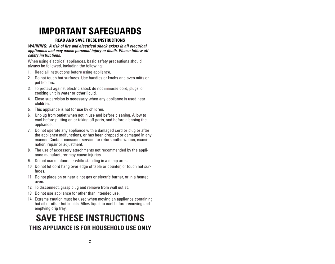 George Foreman GR14BWC owner manual Important Safeguards 