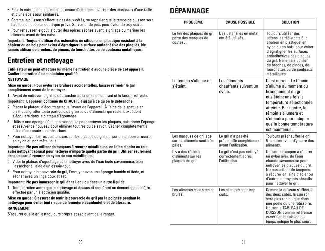 George Foreman GR180VCAN manual Entretien et nettoyage, Nettoyage, Rangement 