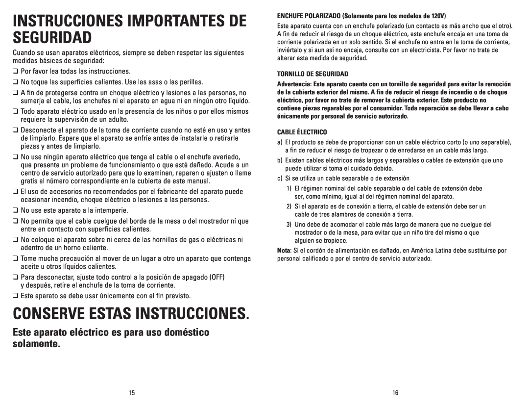 George Foreman GR20B manual Instrucciones Importantes De Seguridad, Conserve Estas Instrucciones 
