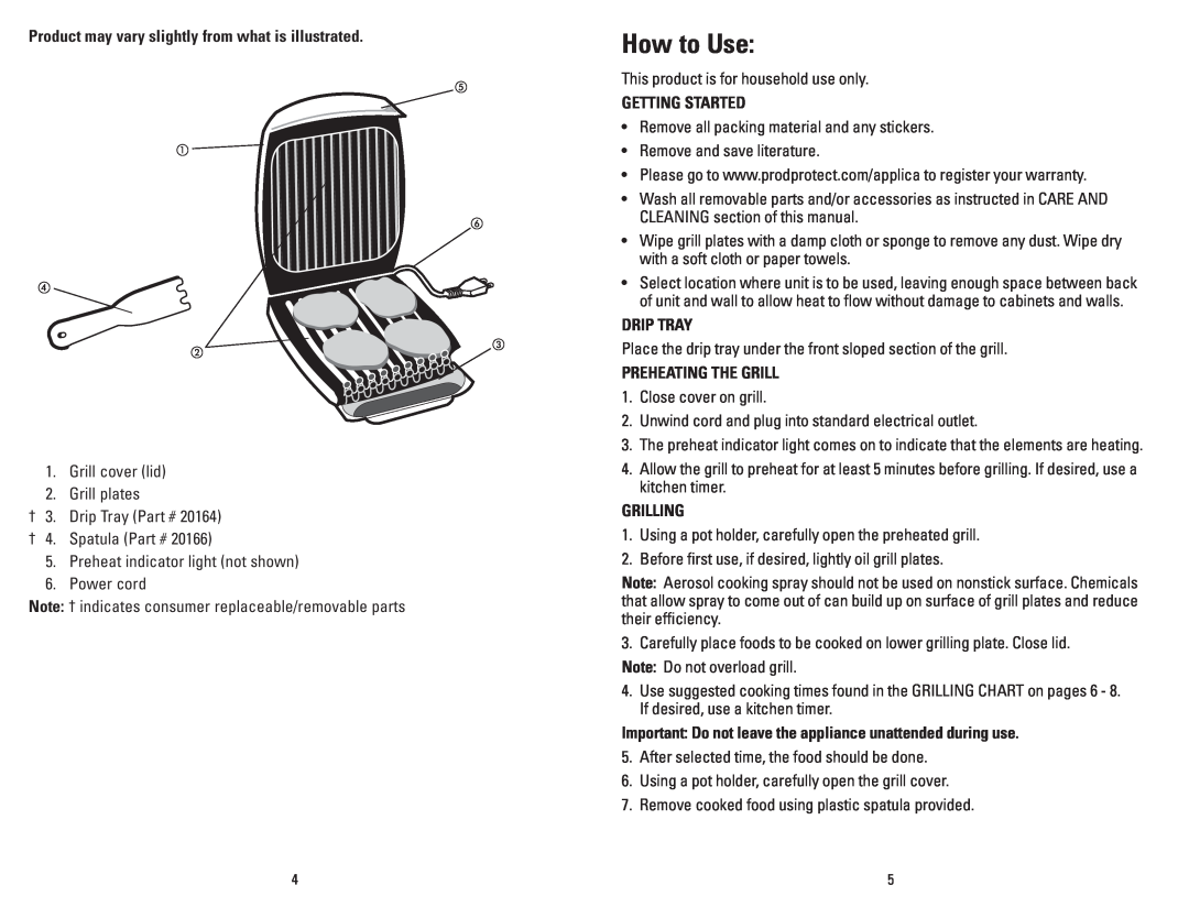 George Foreman GR26B, GR26P manual How to Use, Getting Started, Drip Tray, Preheating The Grill, Grilling 