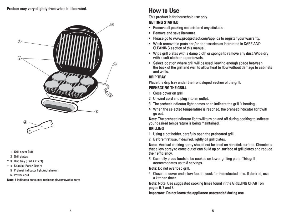 George Foreman GR36PCAN manual How to Use, Product may vary slightly from what is illustrated, Getting Started, Drip Tray 