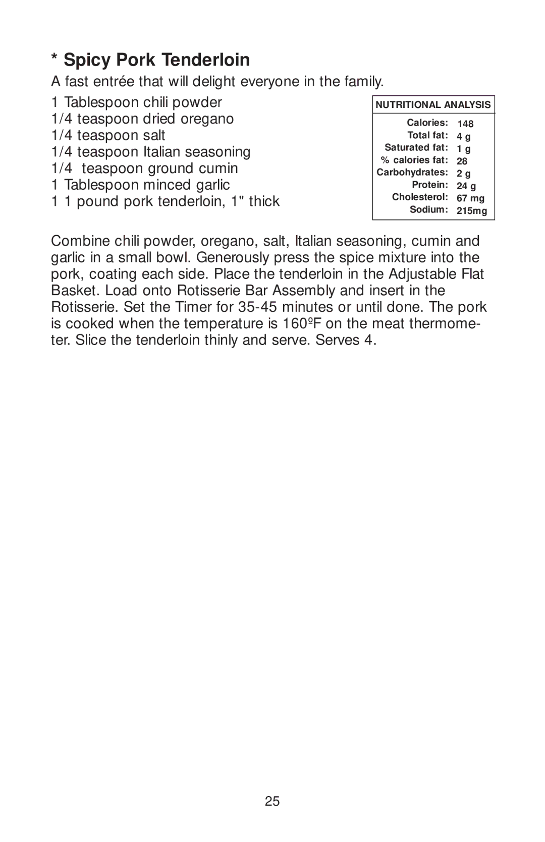 George Foreman GR82 owner manual Spicy Pork Tenderloin 