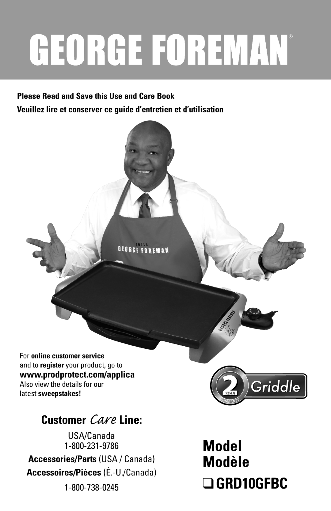 George Foreman GRD10GFBC manual Model Modèle 