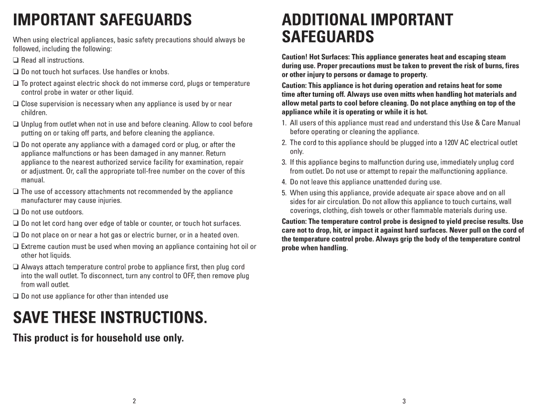 George Foreman GRD10GFBC manual Important Safeguards 