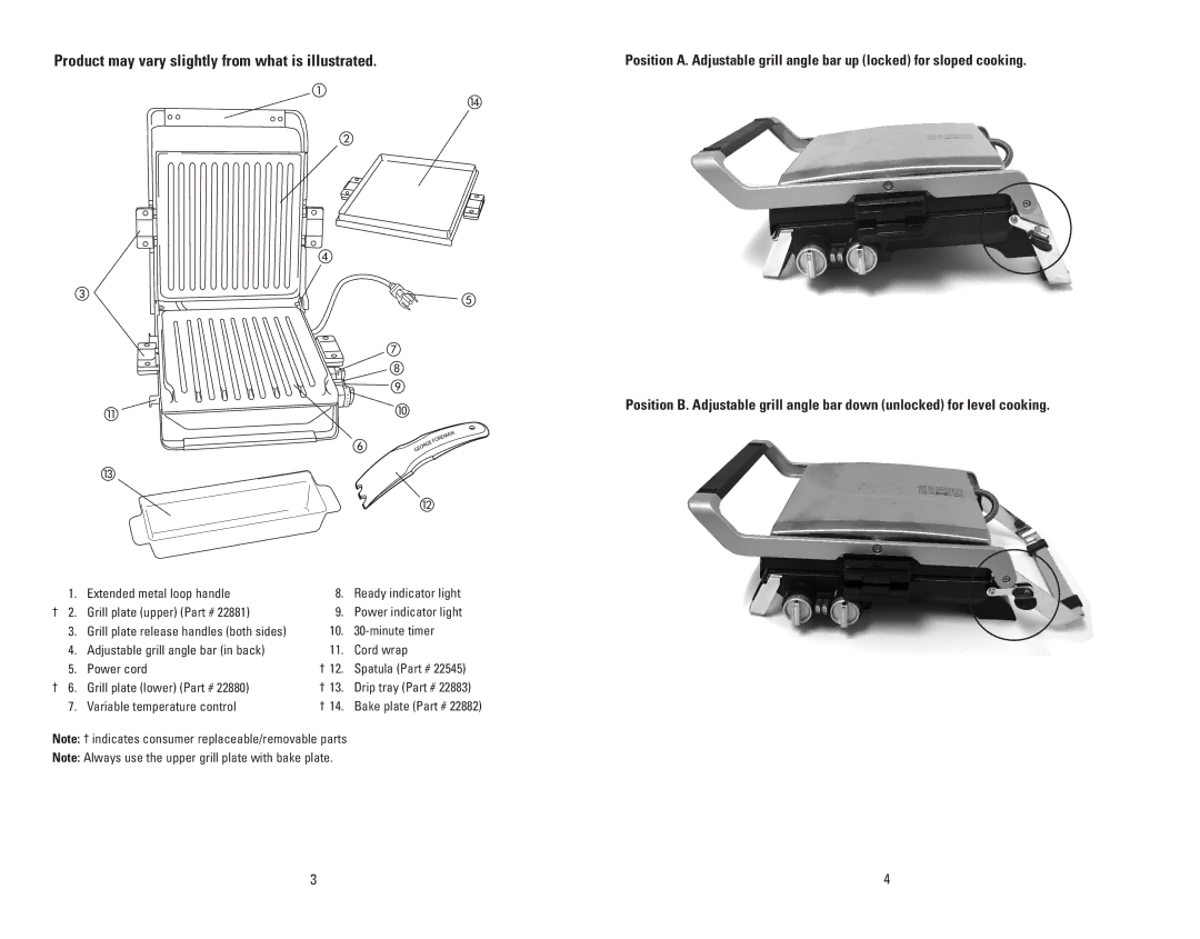 George Foreman GRP100CAN manual Product may vary slightly from what is illustrated 