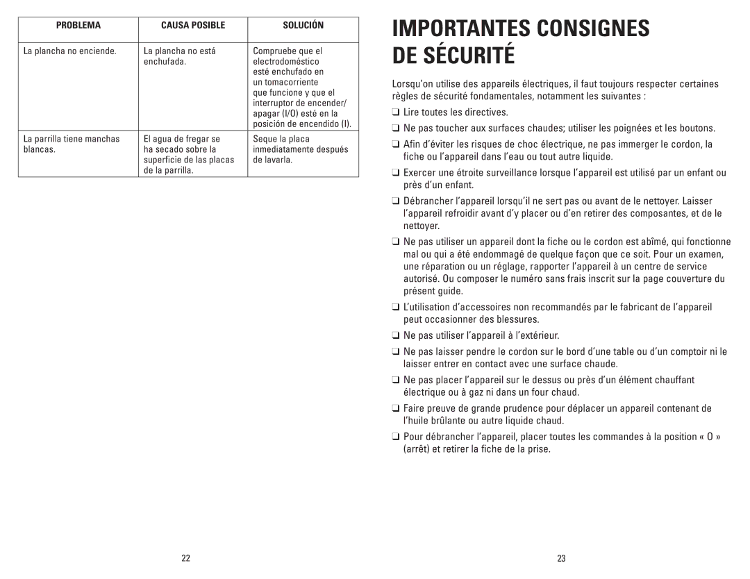 George Foreman GRP101CTGCAN manual Importantes Consignes DE Sécurité 