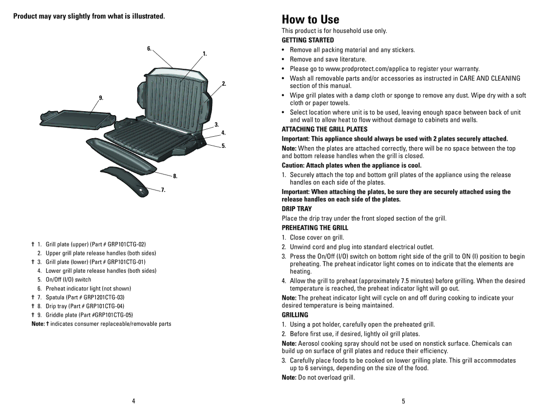 George Foreman GRP101CTGCAN manual How to Use 