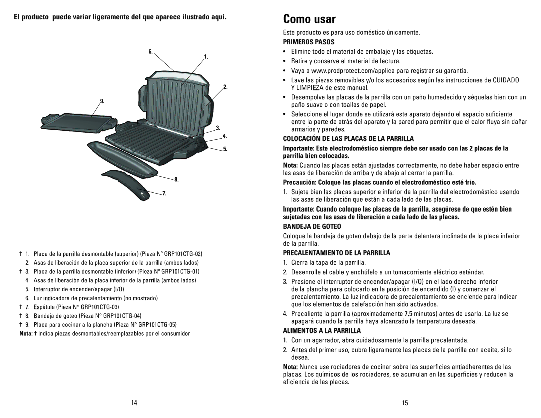 George Foreman GRP101CTGCAN manual Como usar 