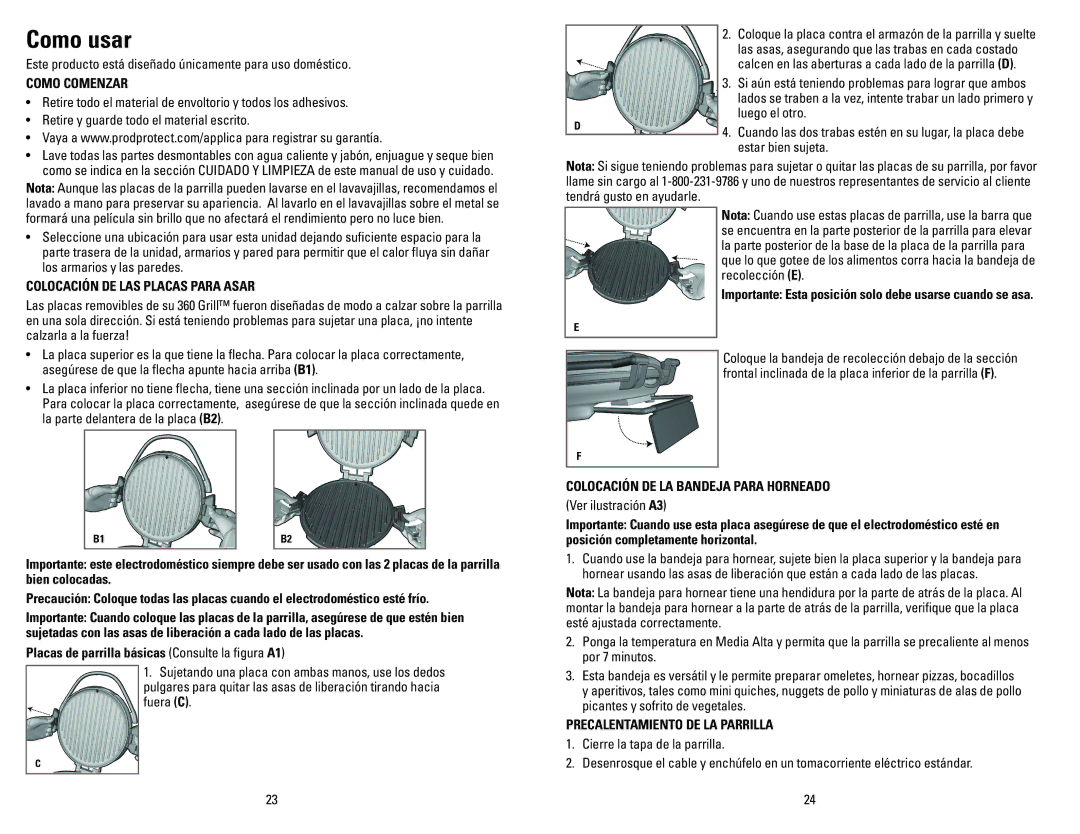 George Foreman GRP106BPB Como usar, Como Comenzar, Colocación DE LAS Placas Para Asar, Precalentamiento DE LA Parrilla 