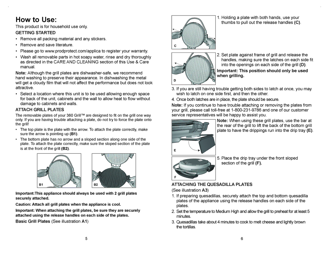 George Foreman GRP106QPGR4CAN manual How to Use, Getting Started, Attach Grill Plates 