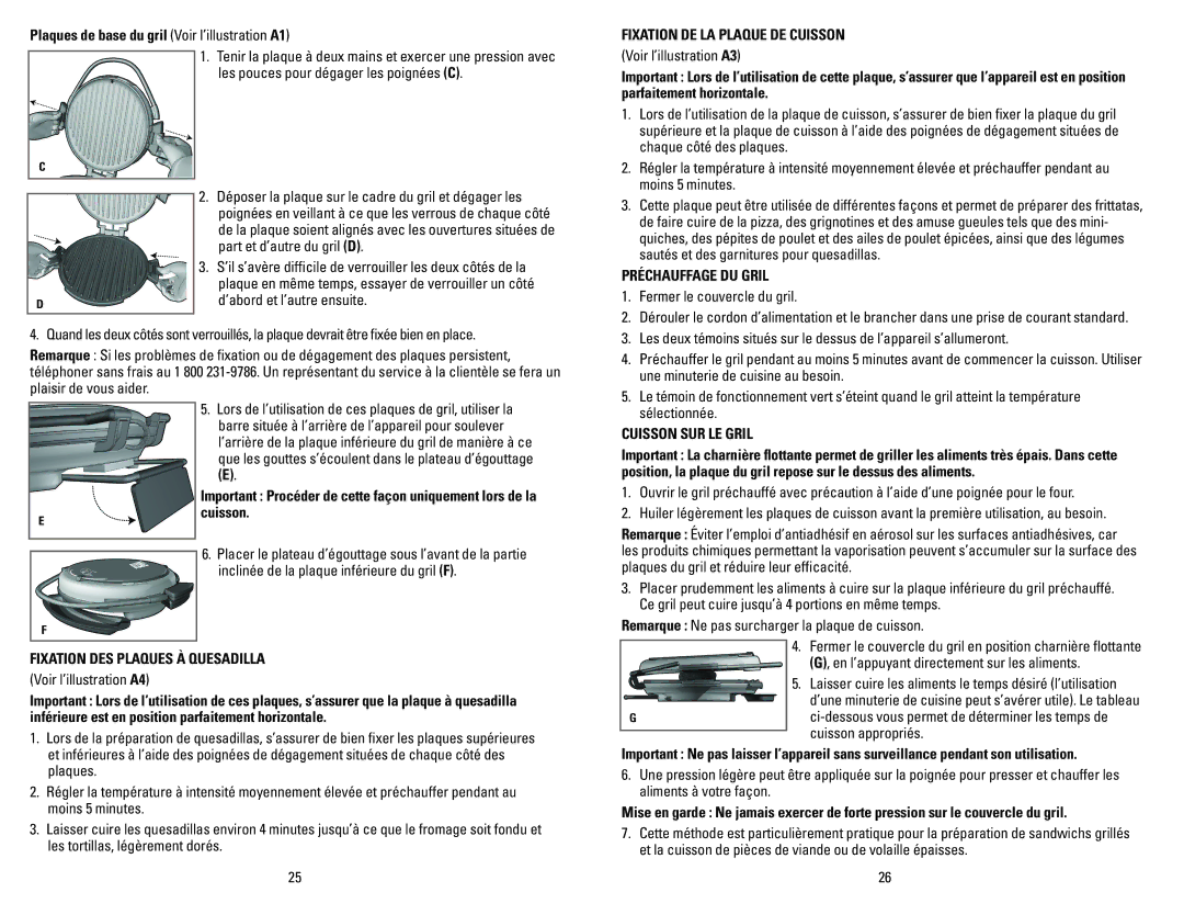 George Foreman GRP106QPGRCAN Fixation DES Plaques À Quesadilla, Fixation DE LA Plaque DE Cuisson, Préchauffage DU Gril 