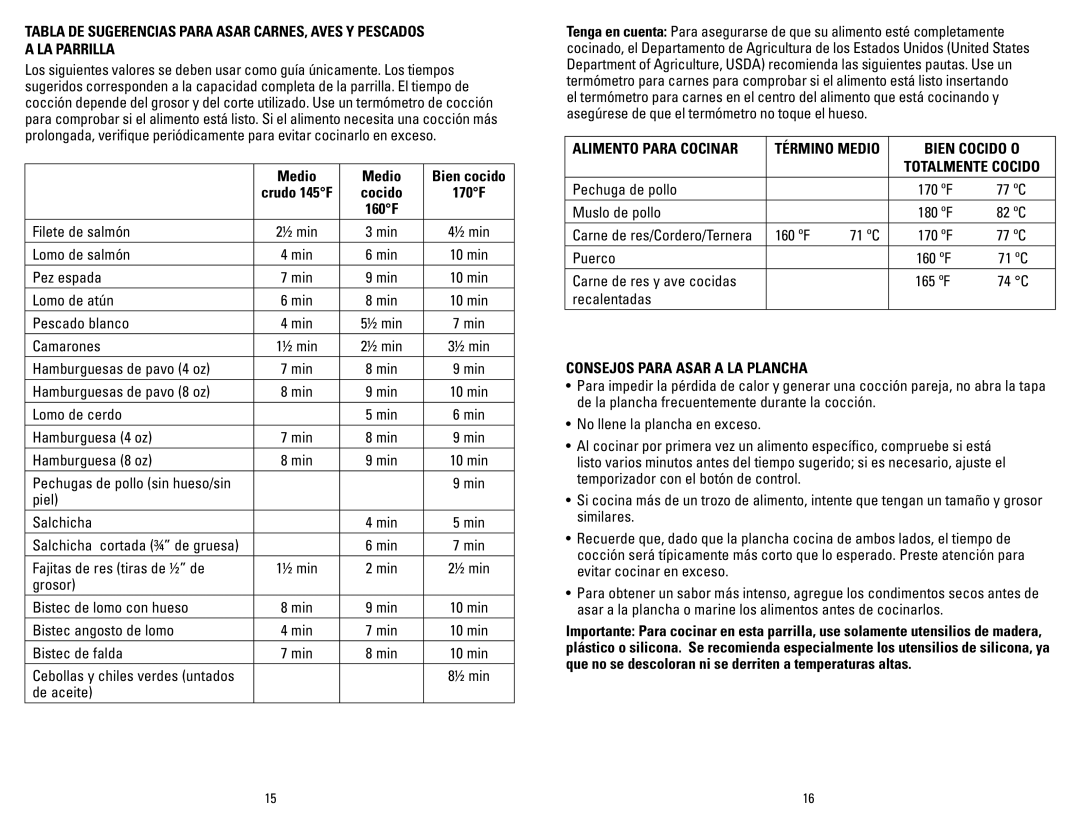 George Foreman GRP3 manual Medio, Bien Cocido O, Consejos Para Asar a LA Plancha 