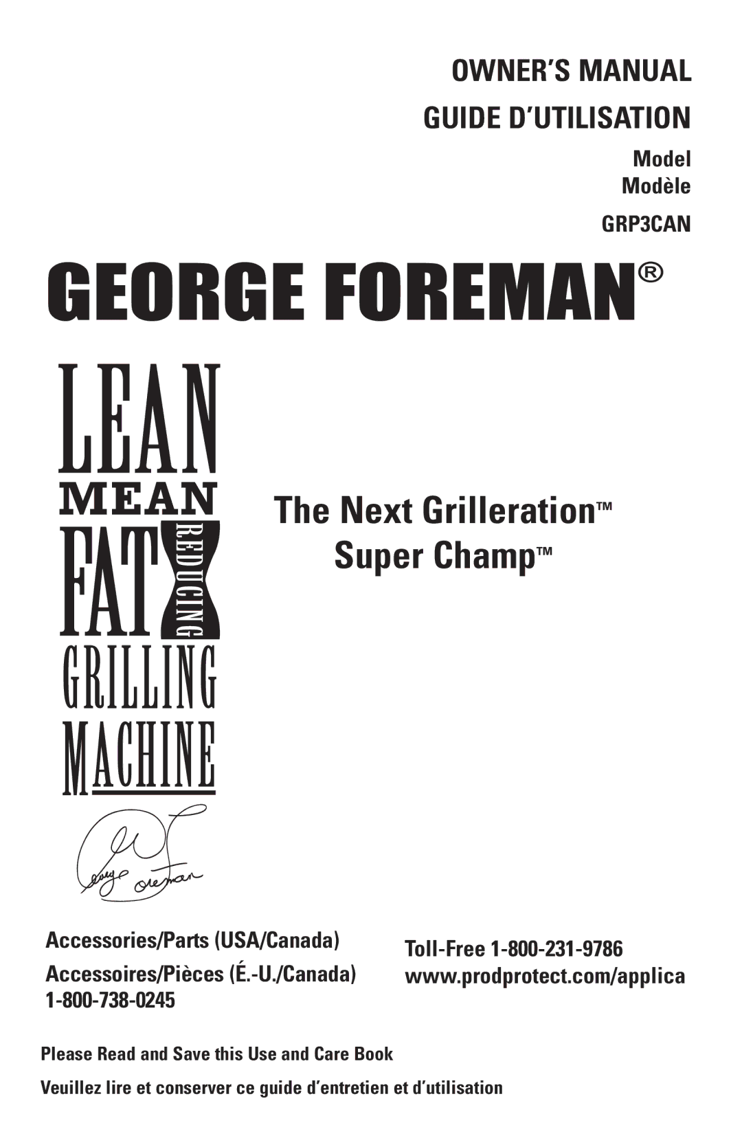 George Foreman GRP3CAN owner manual George Foreman 