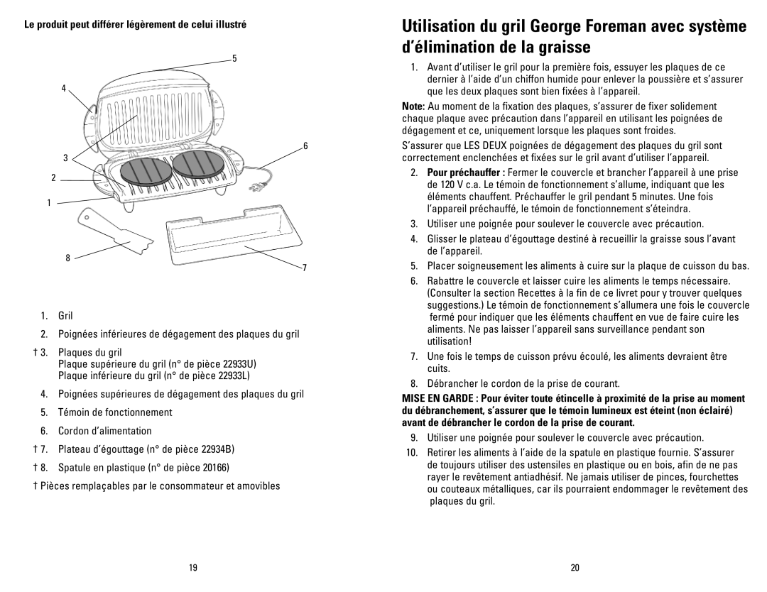 George Foreman GRP3CAN owner manual Le produit peut différer légèrement de celui illustré 