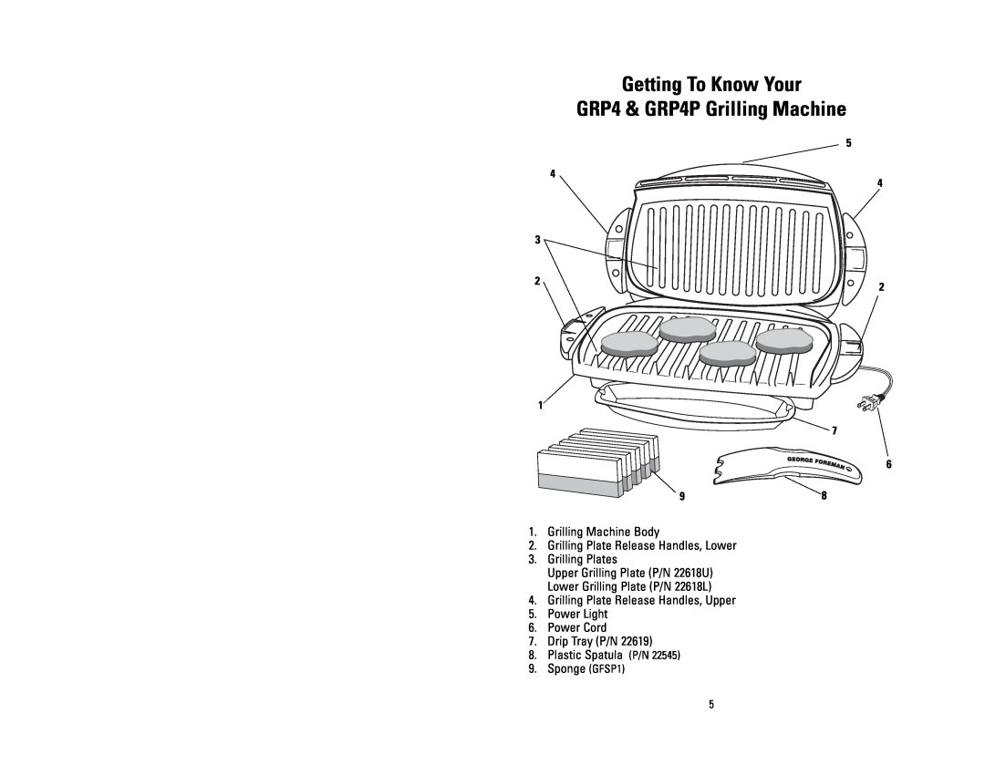 George Foreman owner manual Getting To Know Your GRP4 & GRP4P Grilling Machine, Grilling Plates 