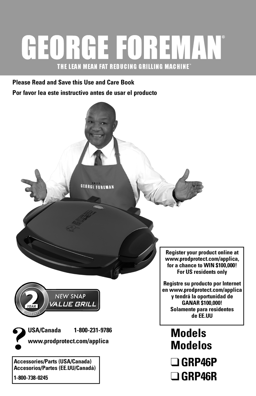 George Foreman manual Models Modelos GRP46P GRP46R, Lean Mean FAT Reducing Grilling Machinetm 