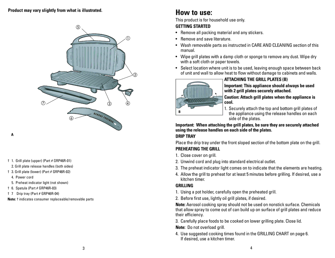 George Foreman GRP46R, GRP46P manual How to use 