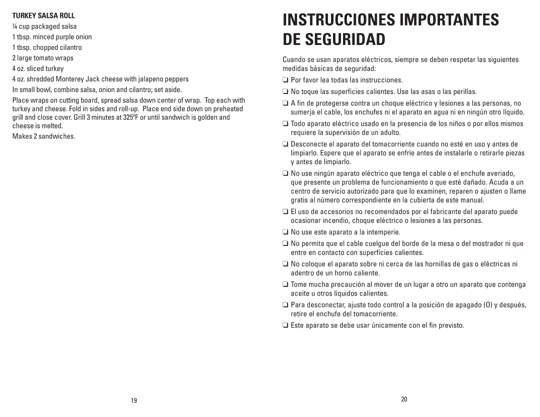 George Foreman GRP4EMB, GRP4EW, GRP5E, GRP6E manual Instrucciones Importantes DE Seguridad, Turkey Salsa Roll 