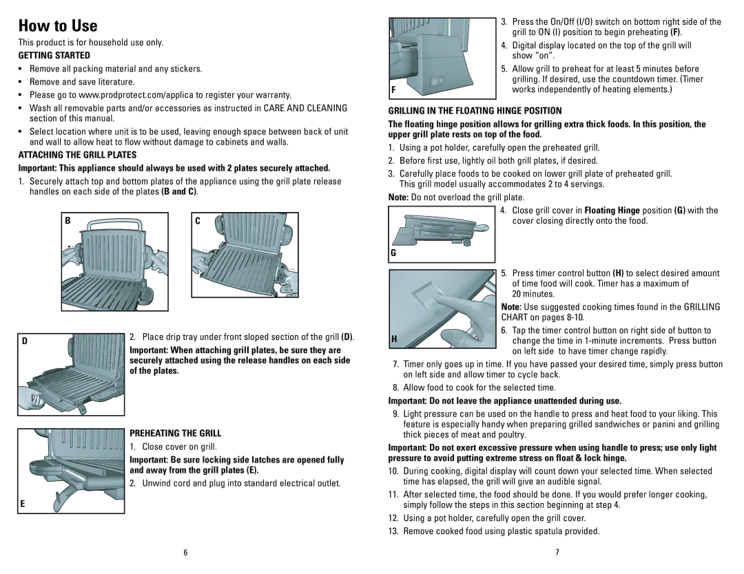 George Foreman GRP72CTTSBQ, GRP72CTTSRQ manual How to Use, Getting Started, Attaching the Grill Plates, Preheating the Grill 