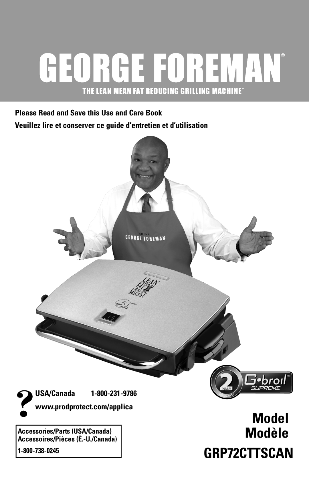 George Foreman GRP72CTTSCAN manual Model Modèle, Lean Mean FAT Reducing Grilling Machinetm 