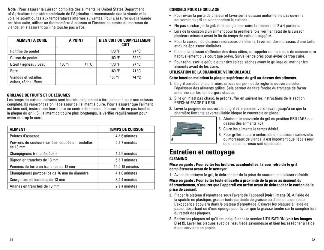 George Foreman GRP72CTTSCAN manual Entretien et nettoyage 