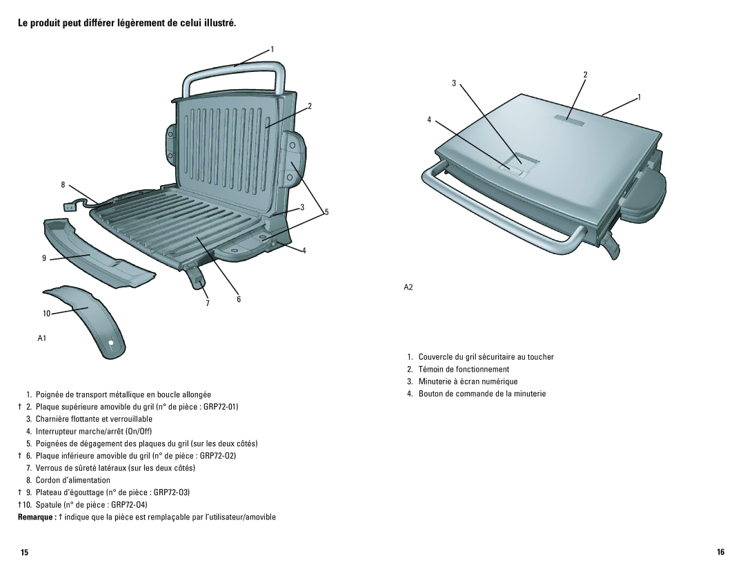 George Foreman GRP72CTTSCAN manual Le produit peut différer légèrement de celui illustré 