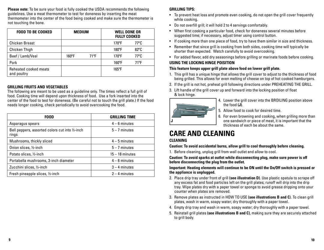 George Foreman GRP72CTTSCAN manual Care And Cleaning 
