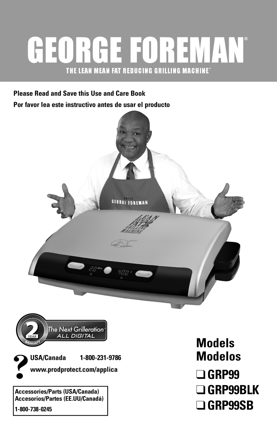 George Foreman manual Models Modelos GRP99, GRP99BLK GRP99SB 