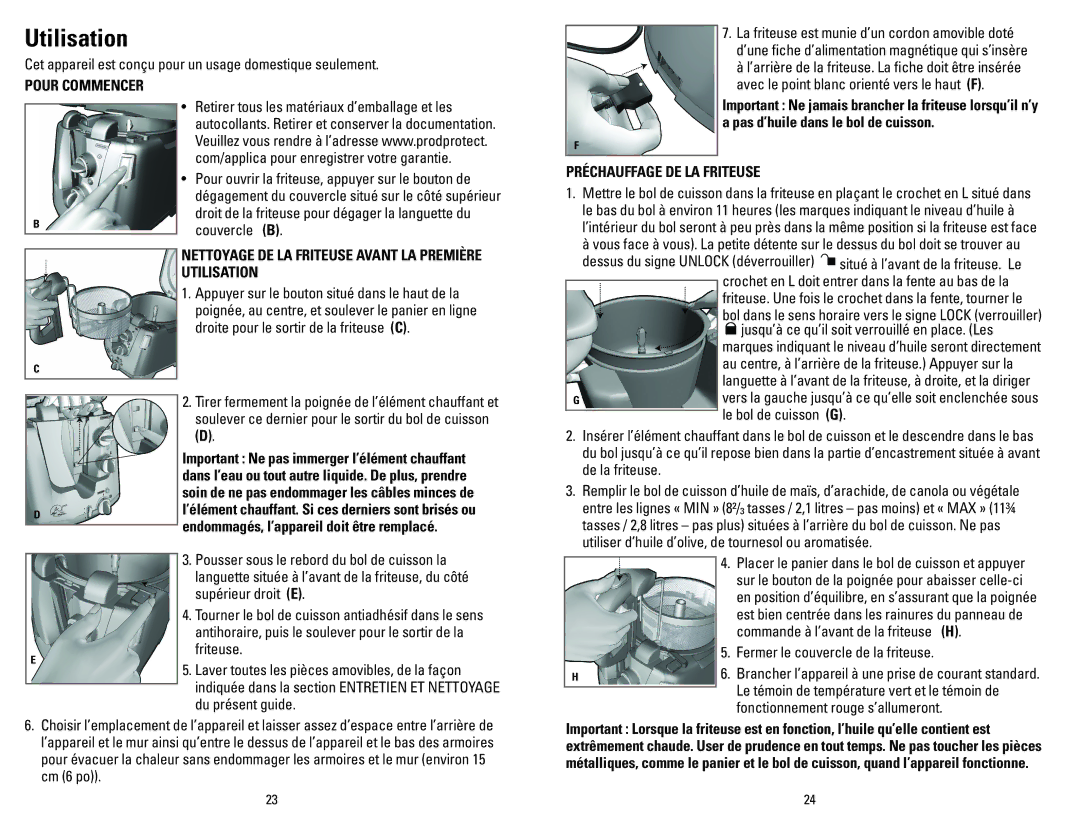 George Foreman GSF026BC manual Pour Commencer, Utilisation, Endommagés, l’appareil doit être remplacé 