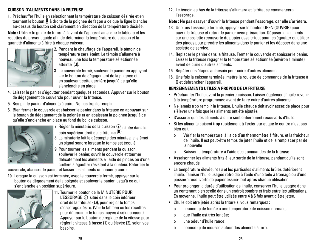 George Foreman GSF026BC manual Cuisson D’ALIMENTS Dans LA Friteuse, Renseignements Utiles À Propos DE LA Friteuse 