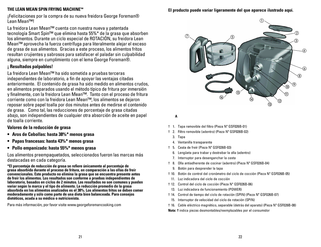 George Foreman GSF026BQVC manual ¡ Resultados palpables 