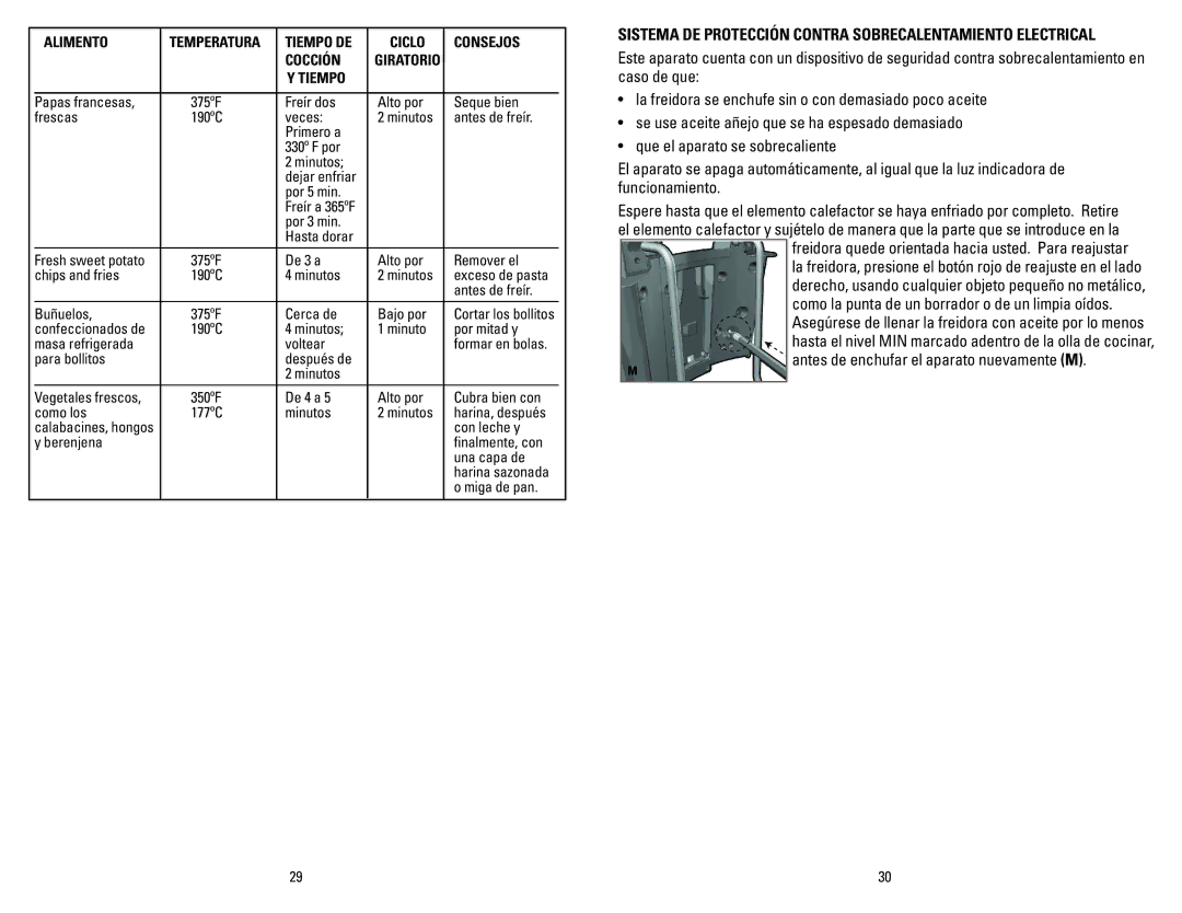 George Foreman GSF026BQVC manual Alimento Temperatura Tiempo DE 