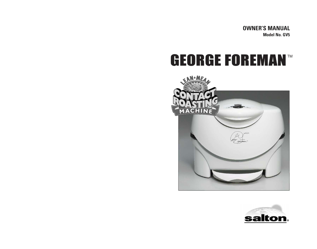 George Foreman GV5 owner manual George Foremantm 