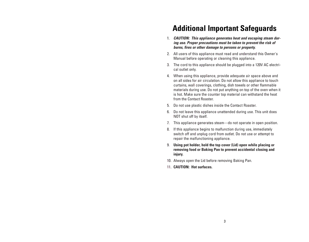 George Foreman GV5 owner manual Additional Important Safeguards 