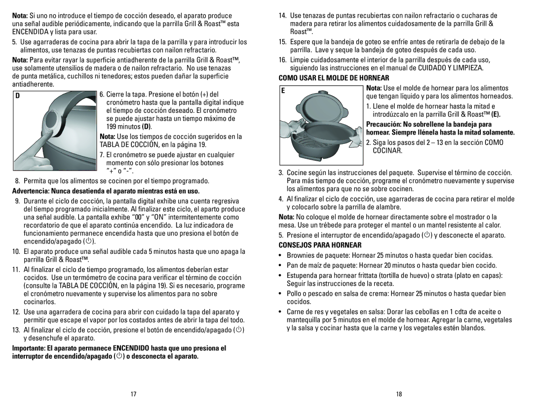 George Foreman GV6SQVC manual Como Usar EL Molde DE Hornear, Cocinar, Consejos Para Hornear 