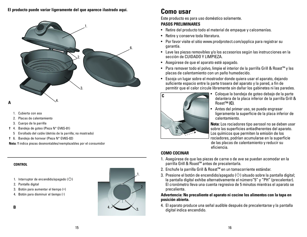 George Foreman GV6SQVC manual Como usar, Pasos Preliminares, Como Cocinar 