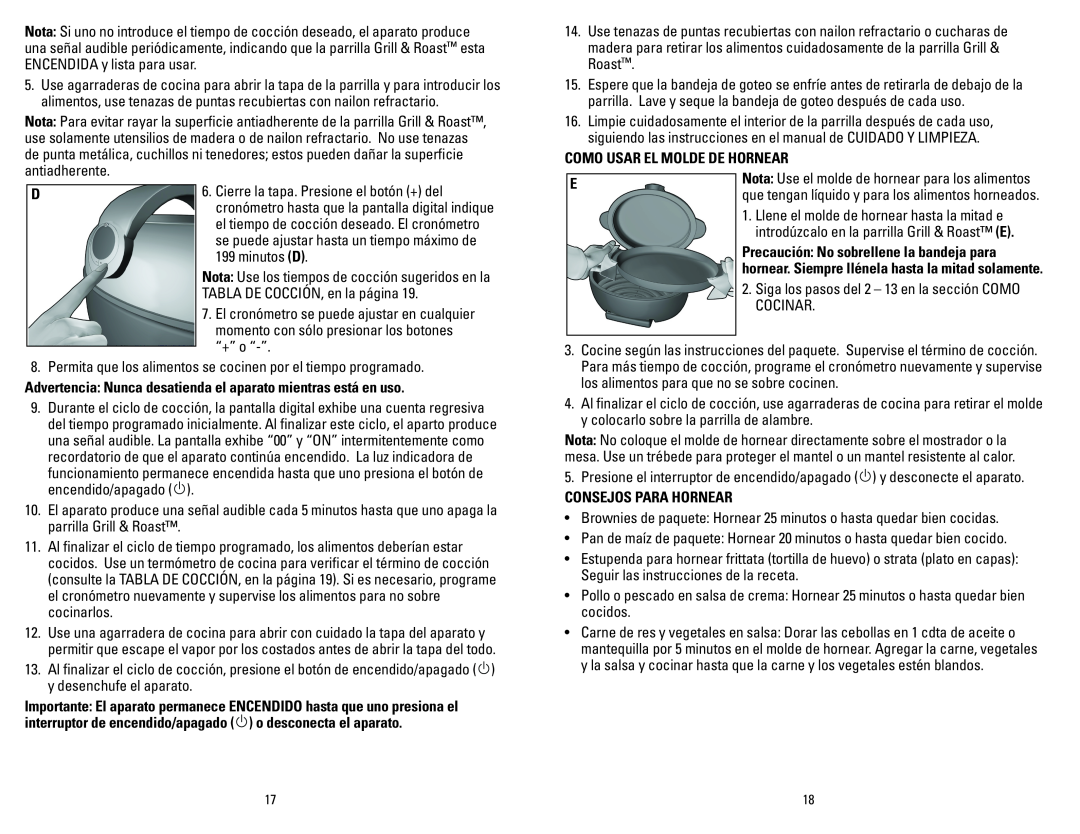 George Foreman GV6SQVC manual Como Usar El Molde De Hornear, Consejos Para Hornear 