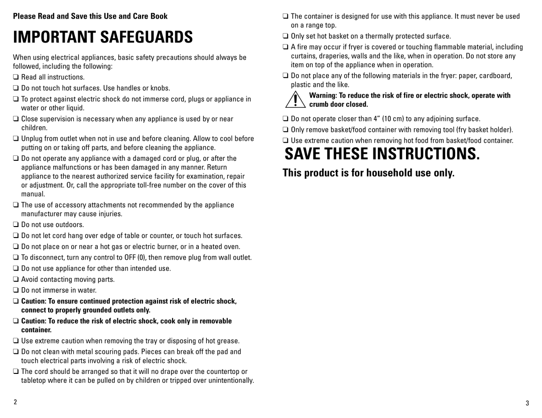 George Foreman IC300B manual Important Safeguards 