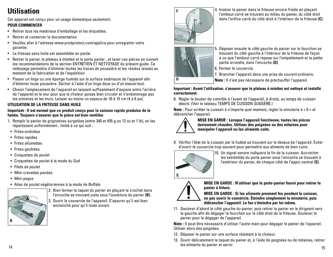 George Foreman IC300B manual Pour Commencer, Utilisation DE LA Friteuse Sans Huile 