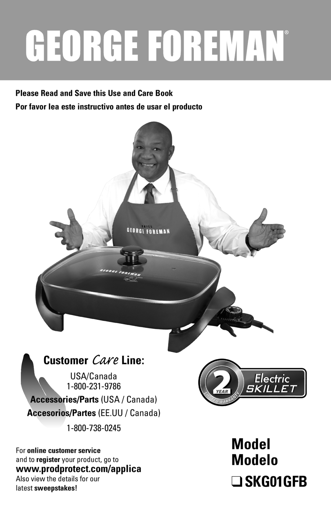 George Foreman SKG01GFB manual Model Modelo, Customer Care Line 