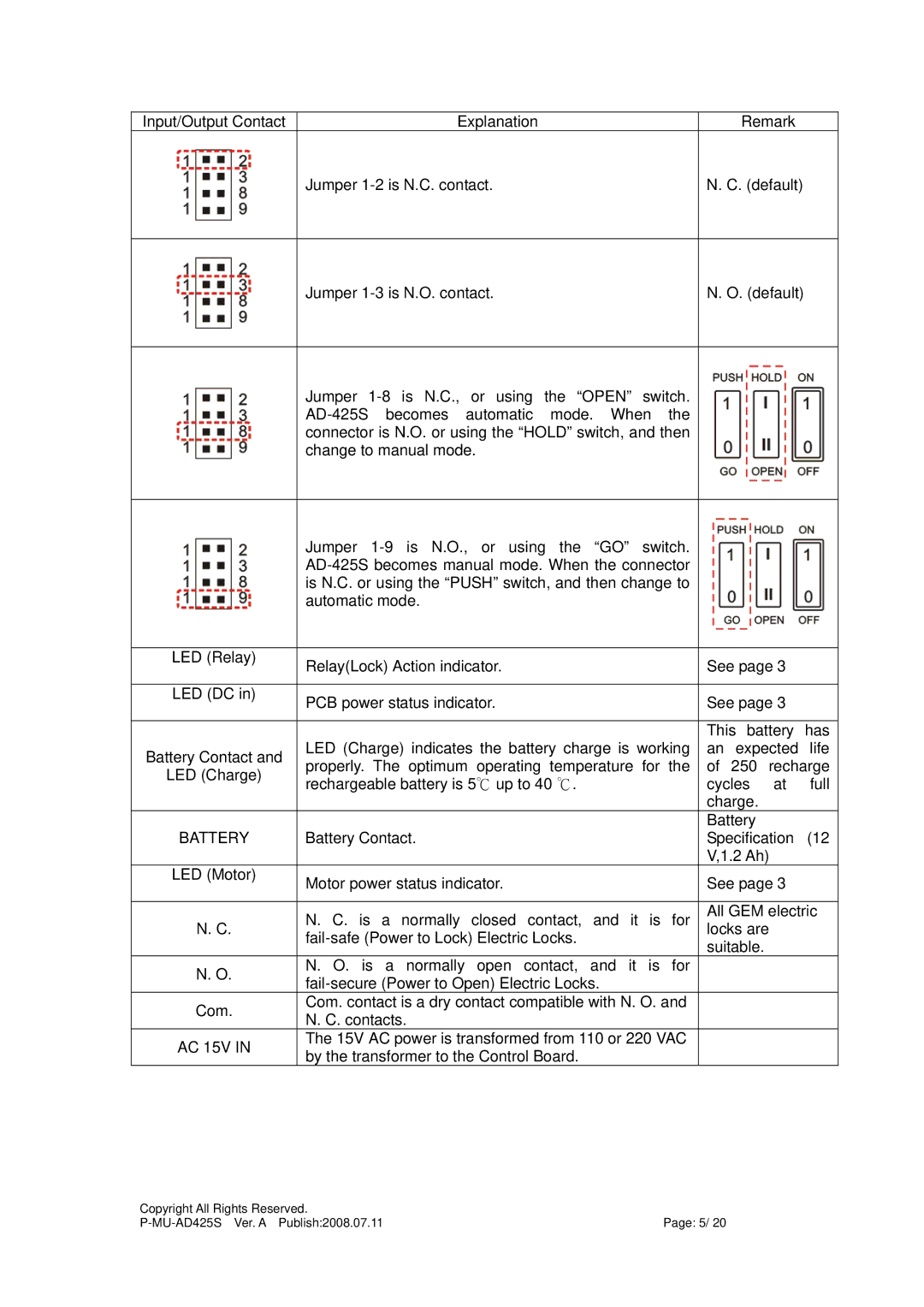 Gianni Industries AD-425S instruction manual Battery 