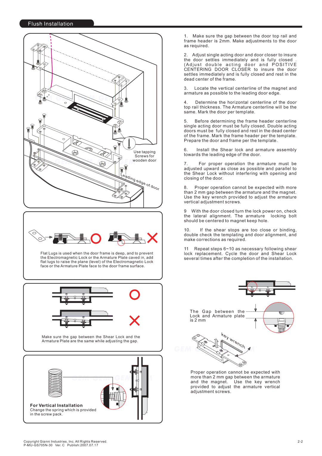 Gianni Industries P-MU-GS705N-30 specifications Flush Installation, Edge 