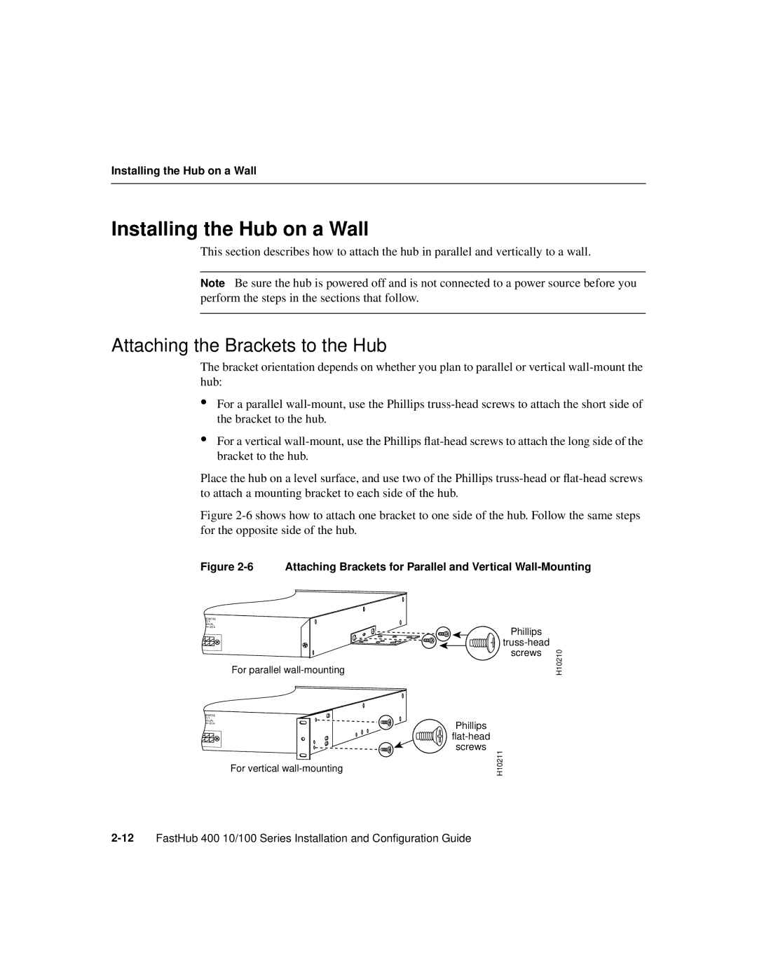 Giant 1-Feb manual Installing the Hub on a Wall, Attaching Brackets for Parallel and Vertical Wall-Mounting 