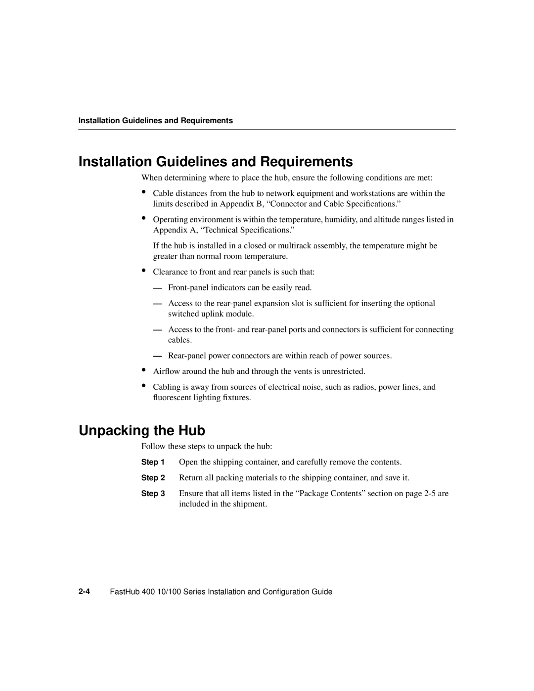 Giant 1-Feb manual Installation Guidelines and Requirements, Unpacking the Hub 