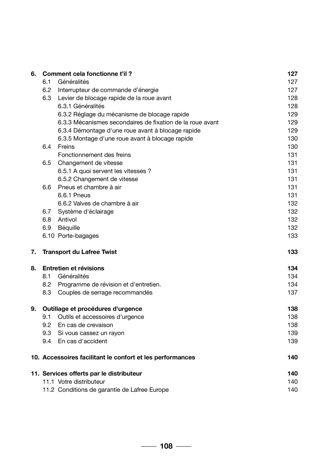 Giant 2002 Motorized Bicycle owner manual 108, Comment cela fonctionne t’il ? 127, Outillage et procédures durgence 138 