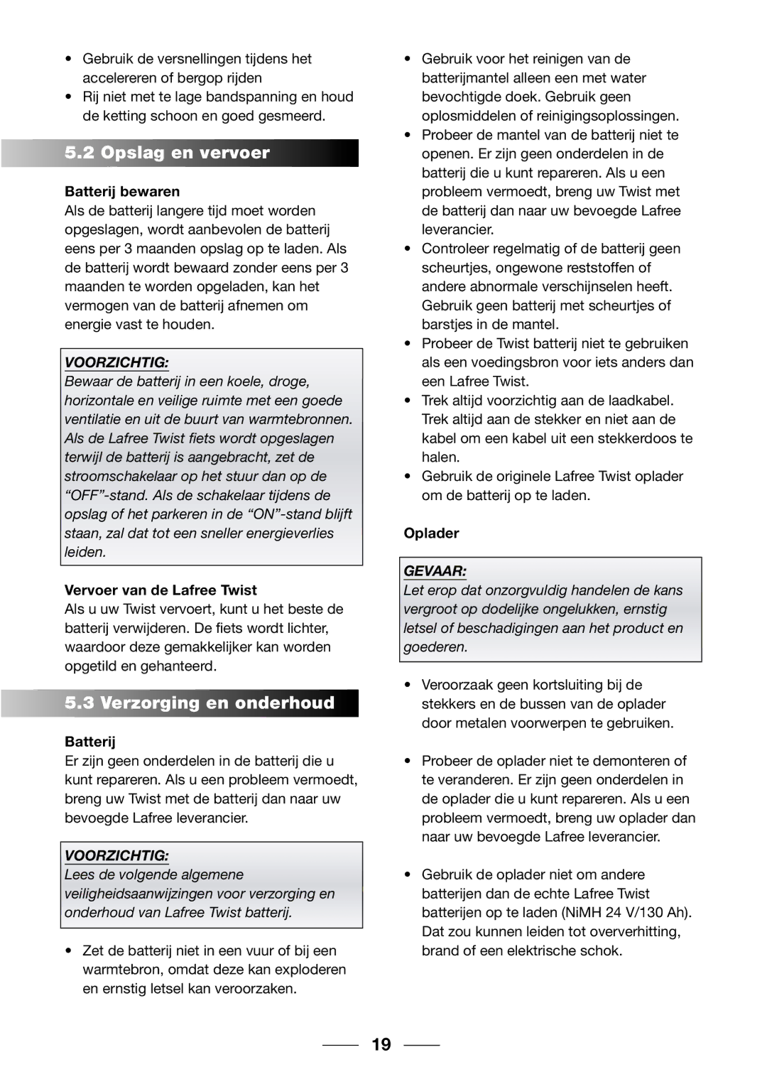 Giant 2002 Motorized Bicycle owner manual Opslag en vervoer, Verzorging en onderhoud 