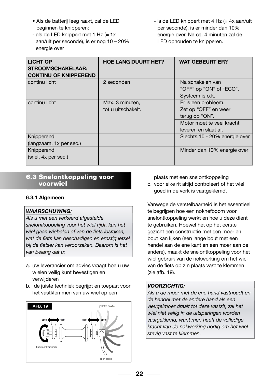 Giant 2002 Motorized Bicycle owner manual Snelontkoppeling voor voorwiel, Algemeen 