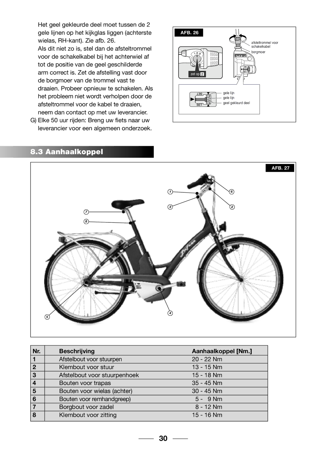 Giant 2002 Motorized Bicycle owner manual Beschrijving Aanhaalkoppel Nm 